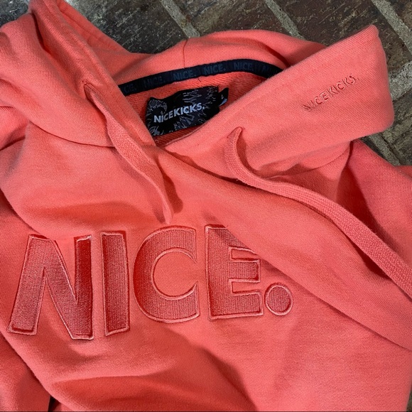 Nice Kicks Salmon Melon Nice. Text Bubble Embroidery Pull Over Hoodie Sweater L - Picture 5 of 8